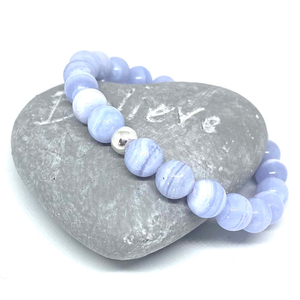 Blue lace agate sterling silver bracelet