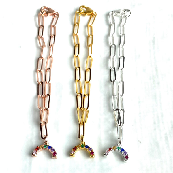 Links bracelet with mini rainbow charm