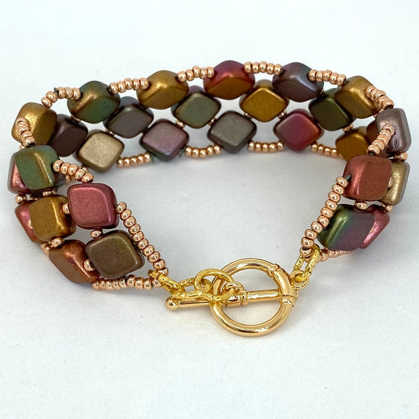 Czech glass rhombus hand beaded bracelet
