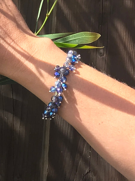 Sterling silver and blue rainbow coated clear quartz bobble bracelets