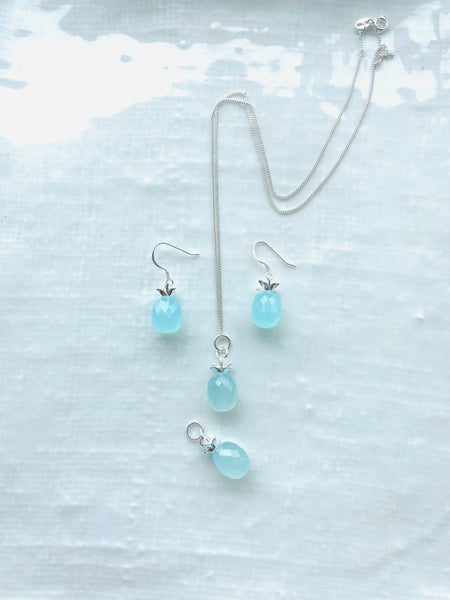 Aqua chalcedony and sterling silver pineapples
