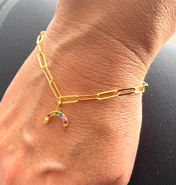 Links bracelet with mini rainbow charm