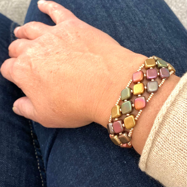 Czech glass rhombus hand beaded bracelet