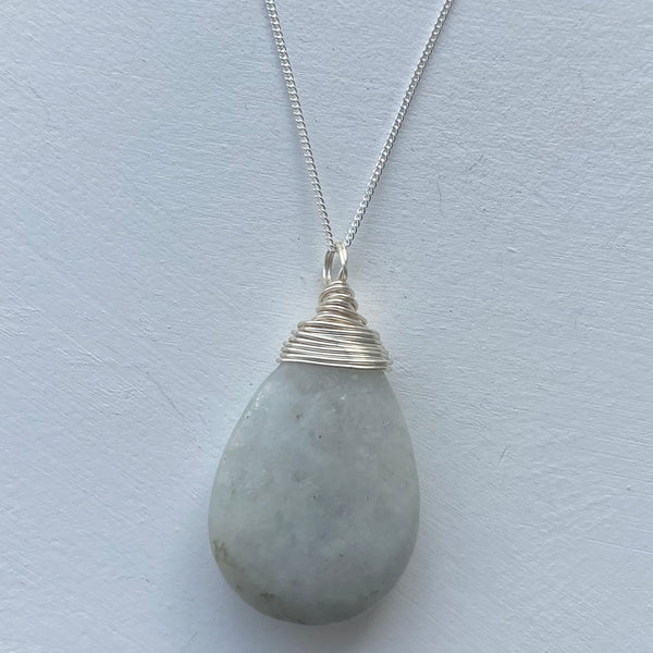 Wrapped Jadeite pear pendant necklace