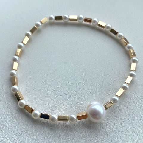 Pearl and gold hematite bars bracelet