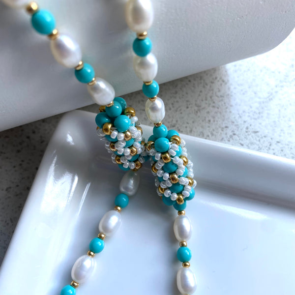 Handbeaded pearl and turquoise pearl statement necklace/bracelet