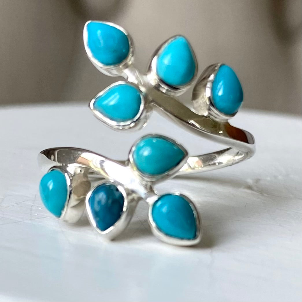 Sterling silver turquoise leaf ring