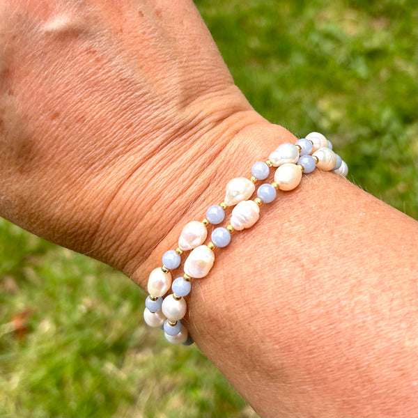 Pearl and Angelite bracelets