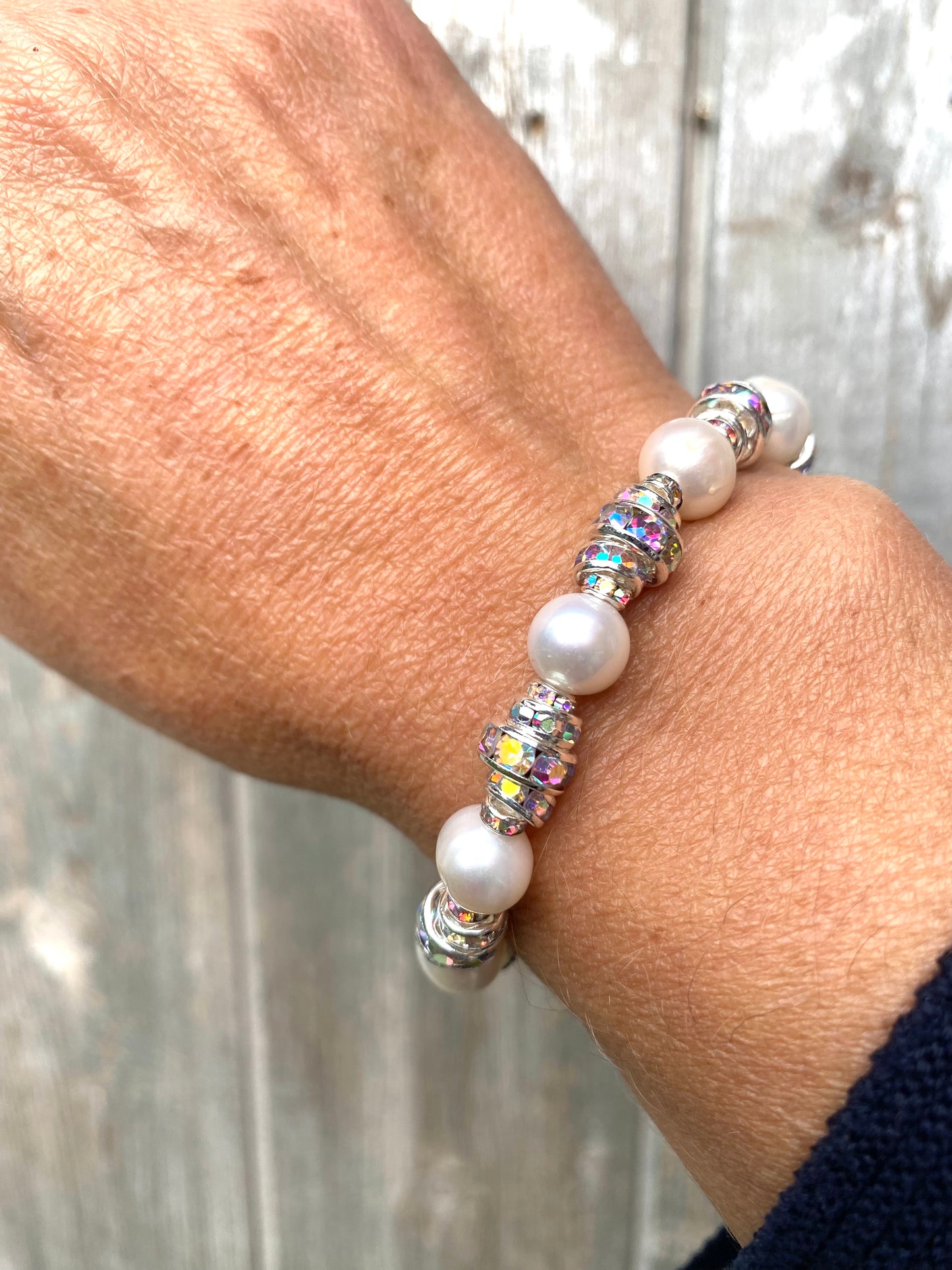Pearl and Swarovski crystal stretch bracelets