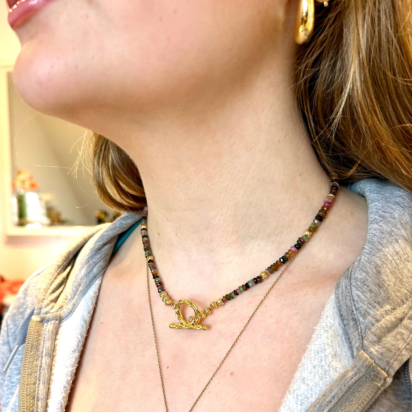 Dainty Tourmaline and gold necklace
