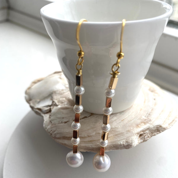 Pearl and gold hematite earrings