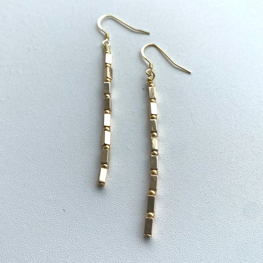 Gold hematite bar earrings