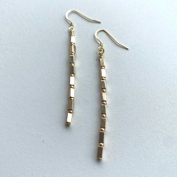 Gold hematite bar earrings