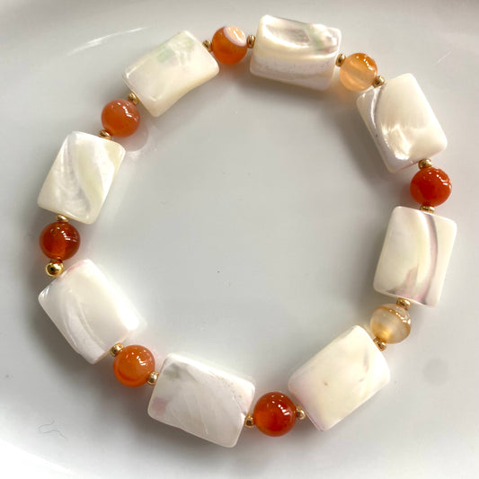Mother of pearl and carnelian bracelets