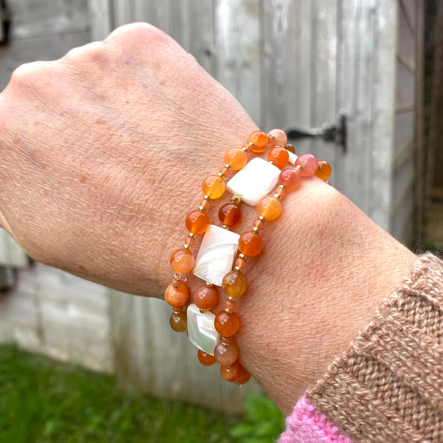 Mother of pearl and carnelian bracelets