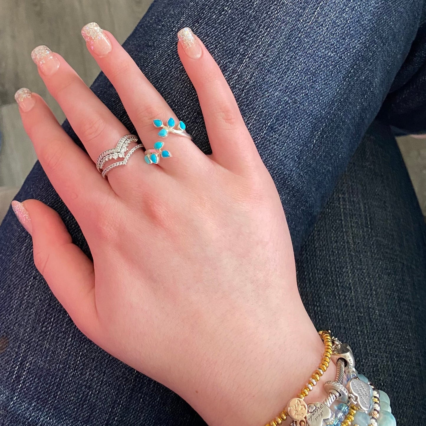 Sterling silver turquoise leaf ring