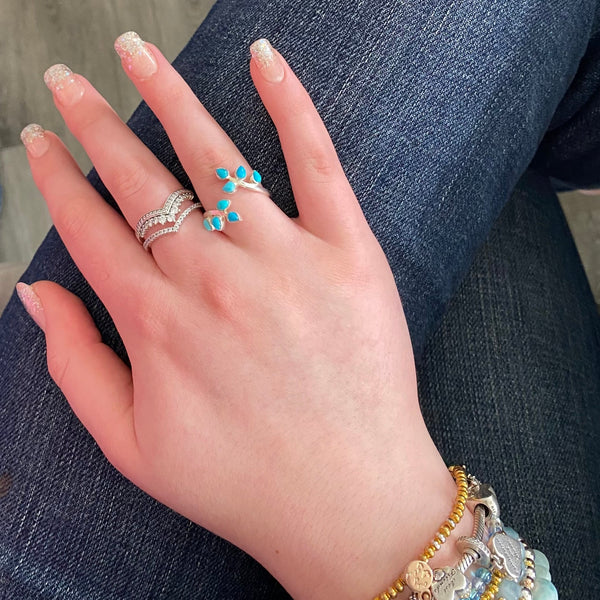 Sterling silver turquoise leaf ring