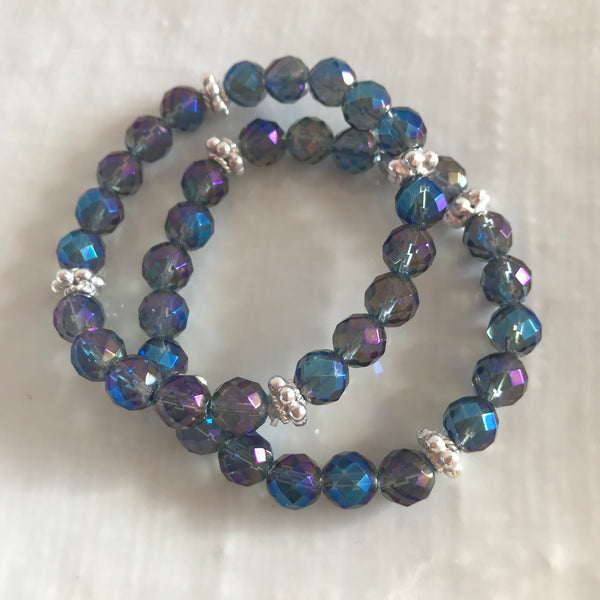 Blue rainbow coated quartz bracelets
