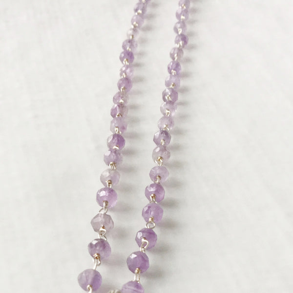 Sterling silver amethyst pendant rosary style necklace