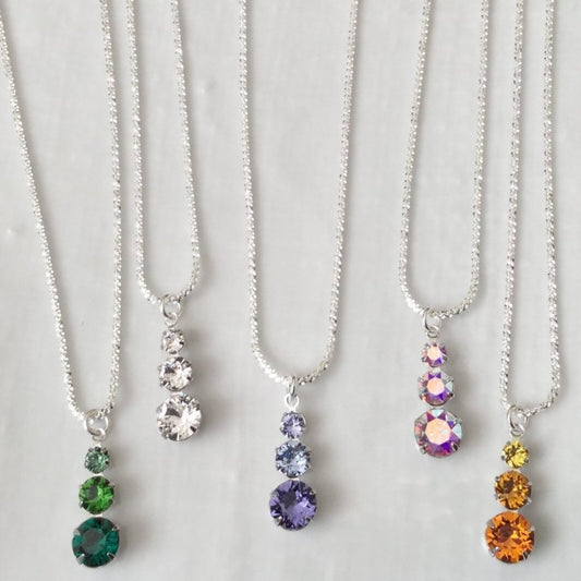 Swarovski crystal elements three drop graduated pendant necklace