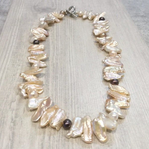 Champagne freshwater cultured Biwa pearl necklace