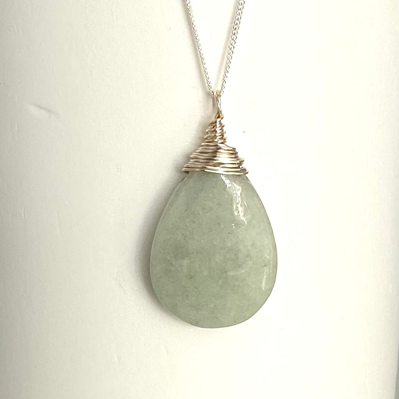 Wrapped Jadeite pear pendant necklace