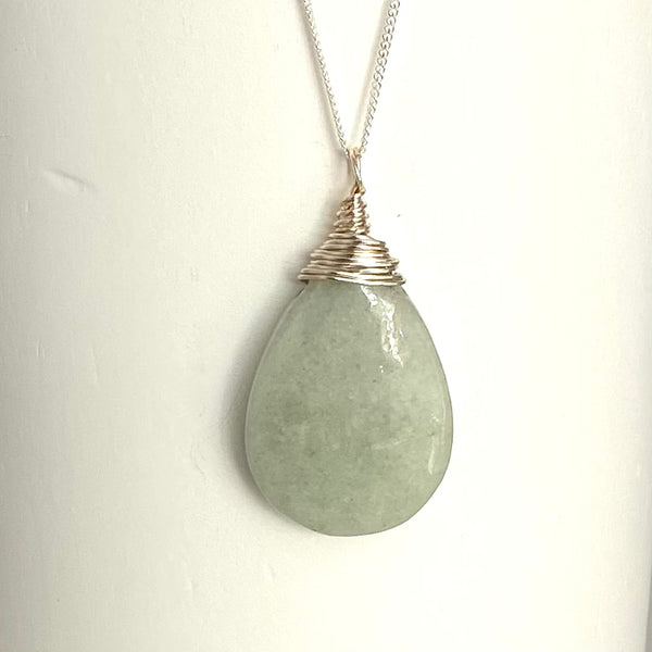 Wrapped Jadeite pear pendant necklace