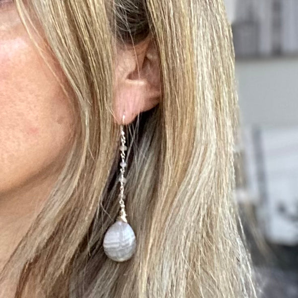 Gemstone long drop chain earrings