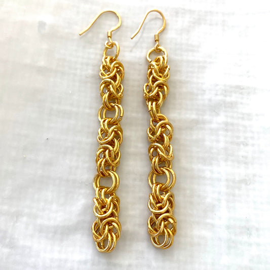 Gold plated chainmaille statement earrings