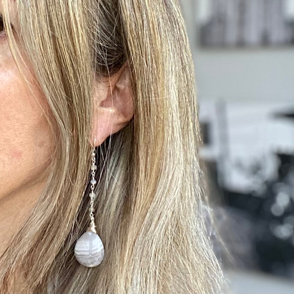 Gemstone long drop chain earrings