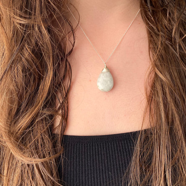 Wrapped Jadeite pear pendant necklace