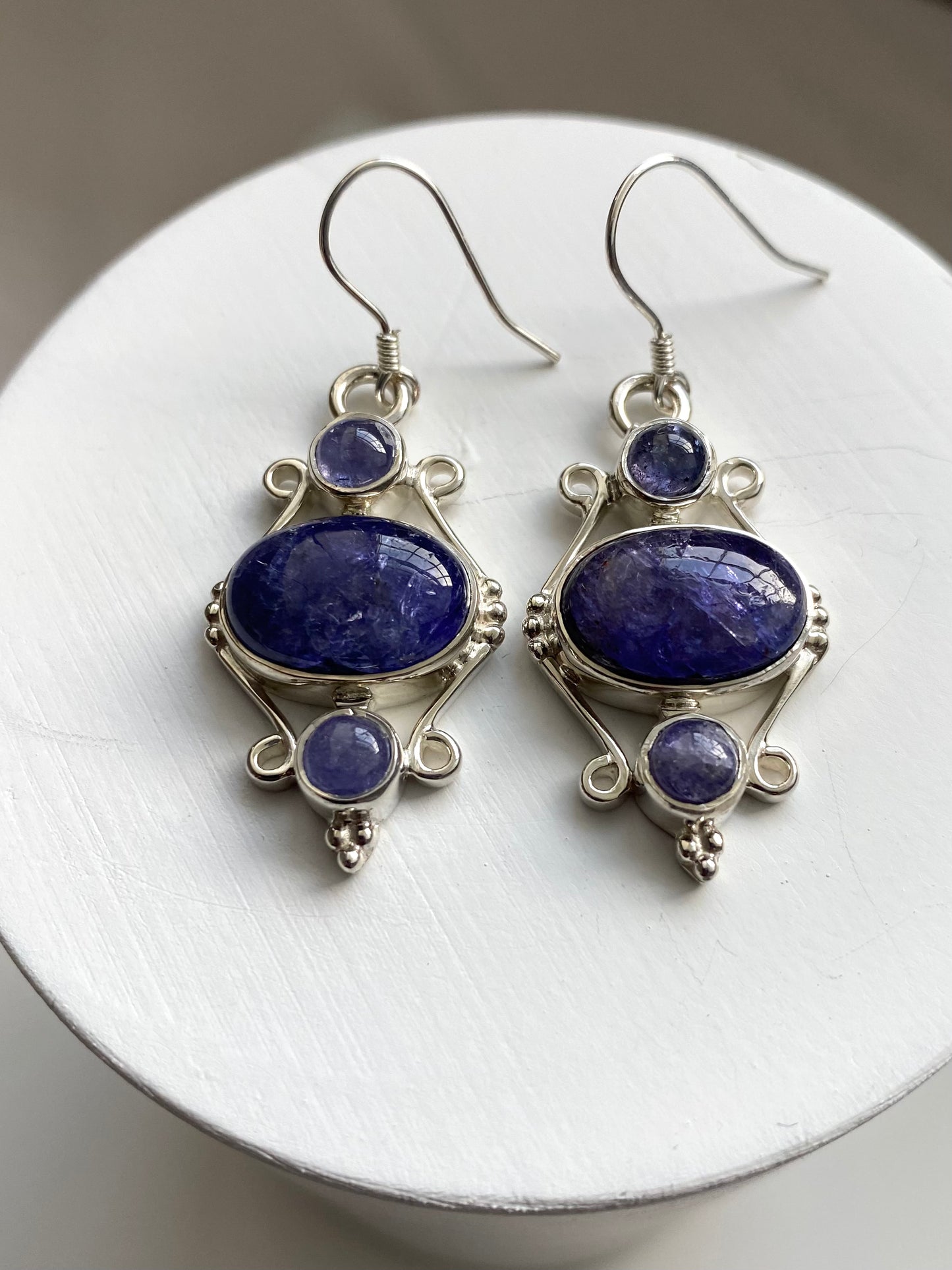 Tanzanite and sterling silver vintage style earrings