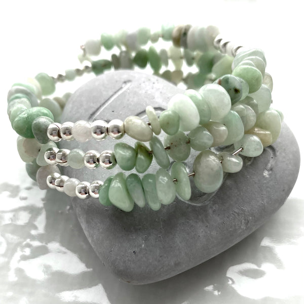 Jadeite nuggets with sterling silver cuff
