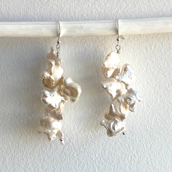 Statement jigsaw pearl cascade earrings
