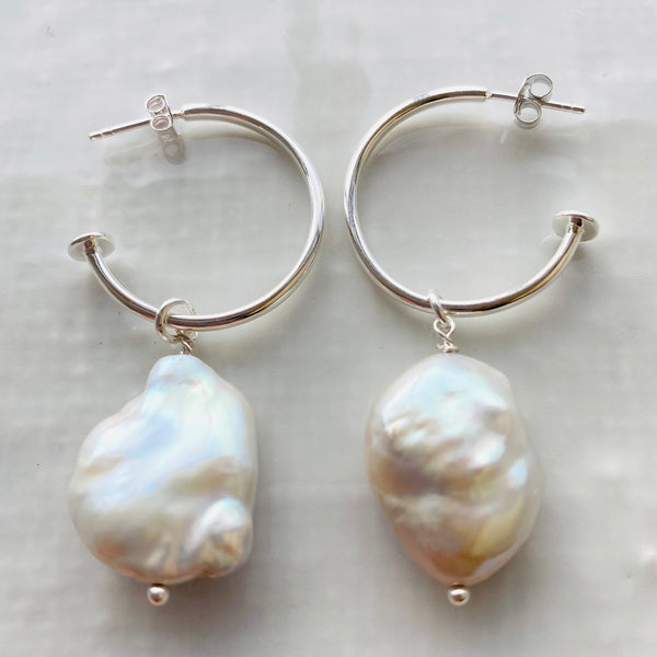 Statement baroque pearl hoop earrings