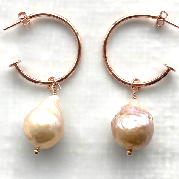 Statement baroque pearl hoop earrings