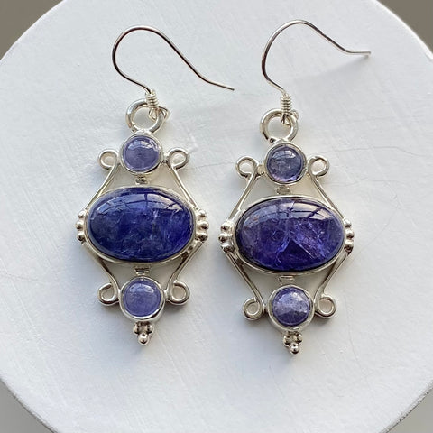 Tanzanite and sterling silver vintage style earrings