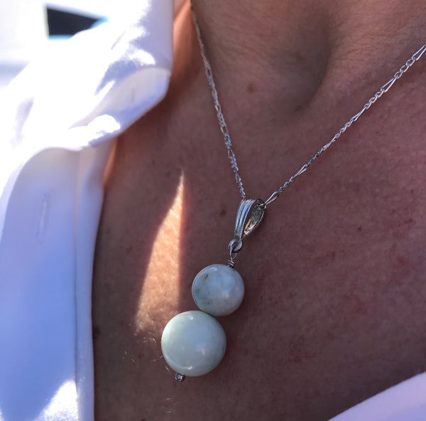 Jadeite double drop sterling silver necklace
