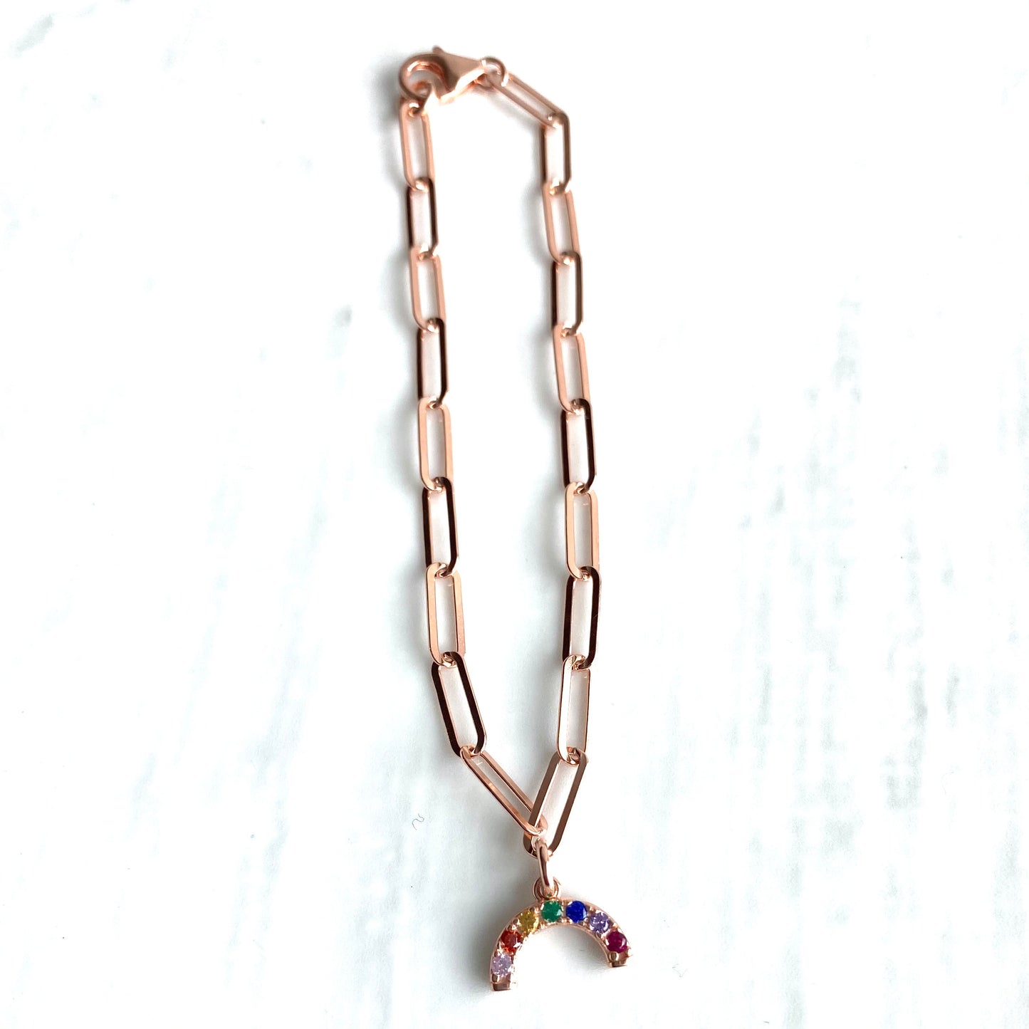 Links bracelet with mini rainbow charm