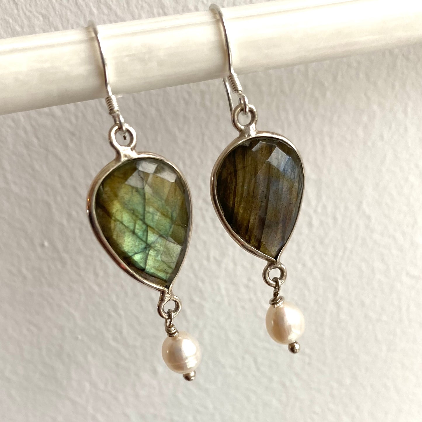 Labradorite and pearl earrings