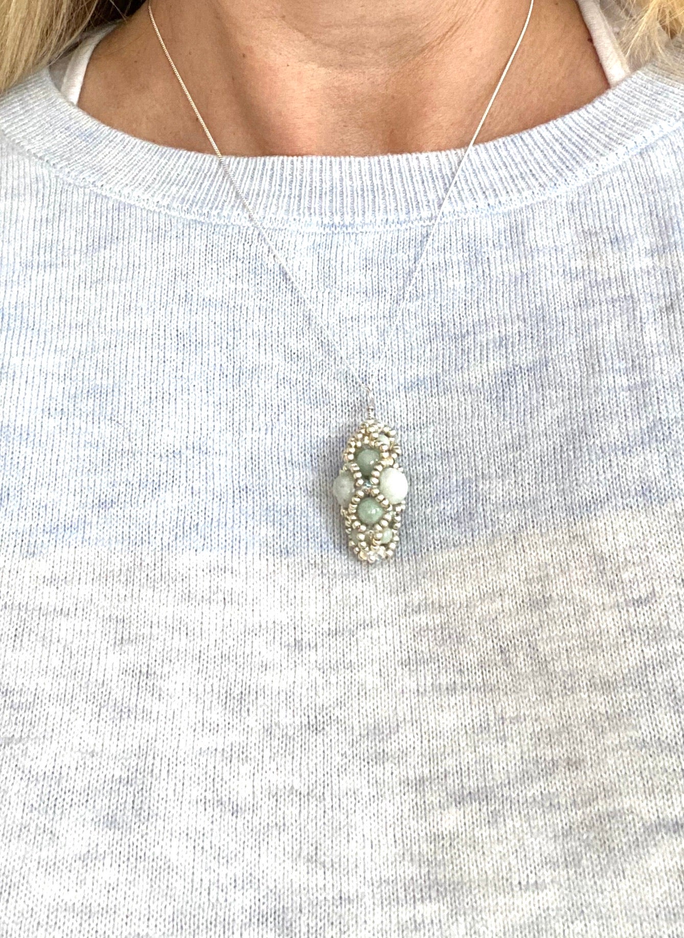 Hand beaded jadeite medici style pendants