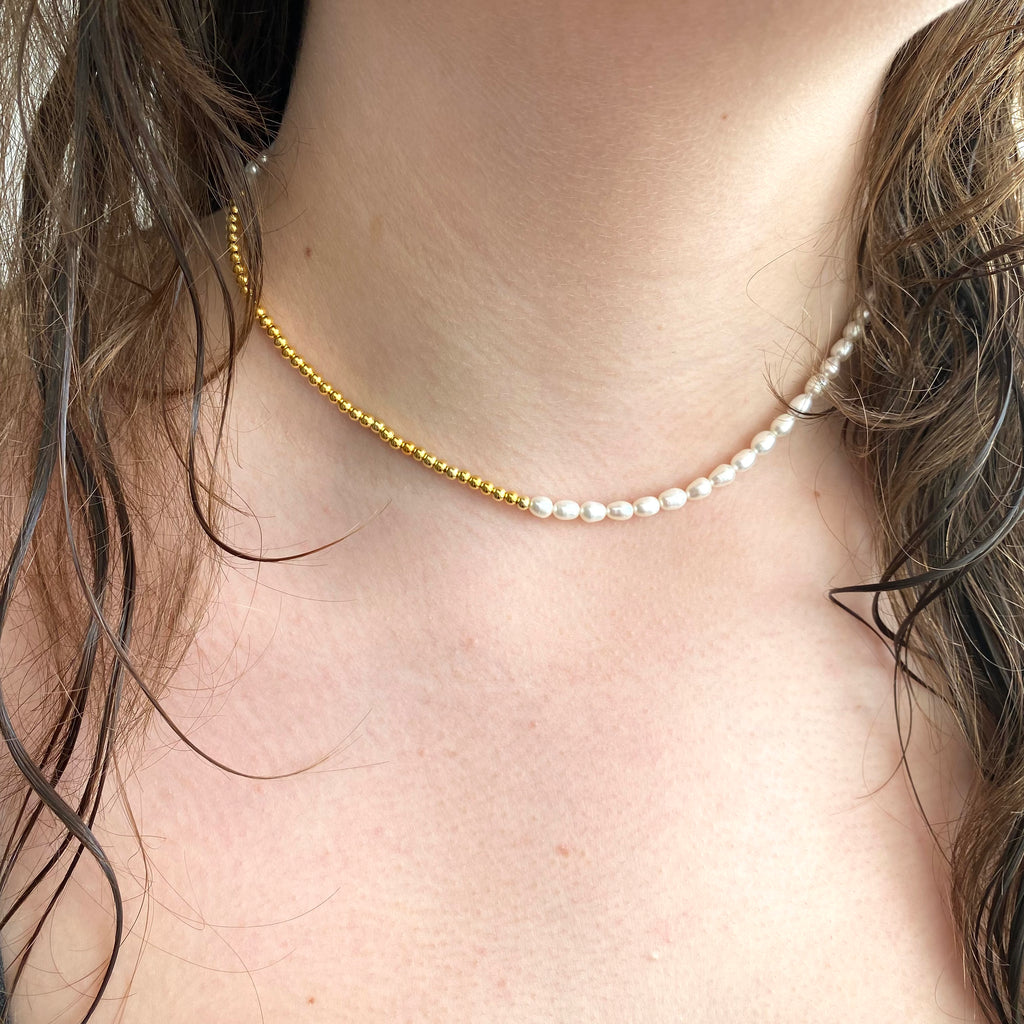 Rice pearl 2025 gold necklace
