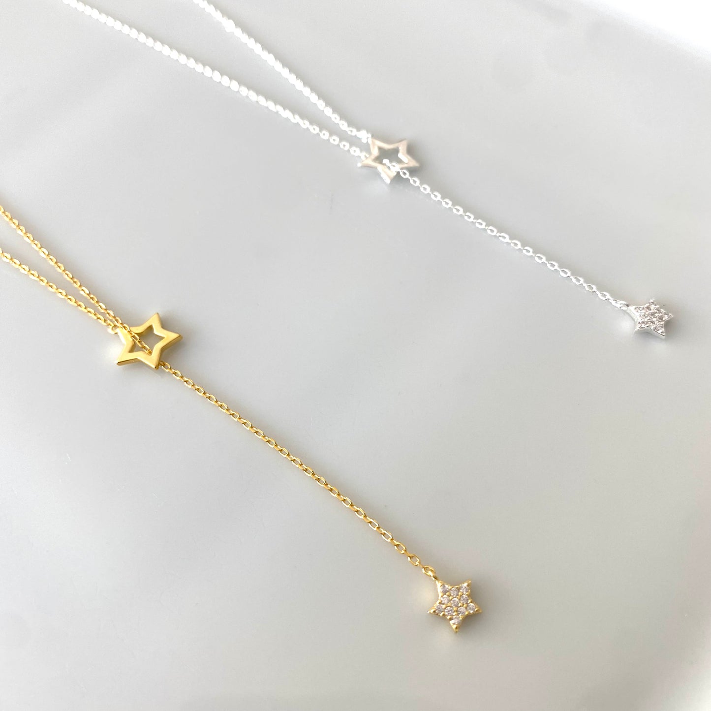 Lariat double star necklace