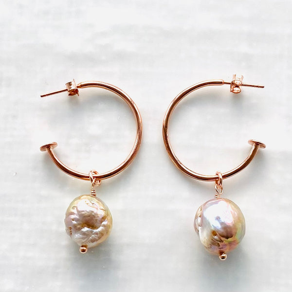 Statement baroque pearl hoop earrings