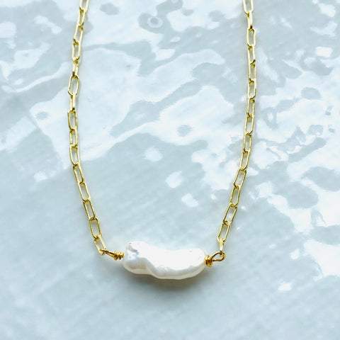 Pearl bar chain necklace