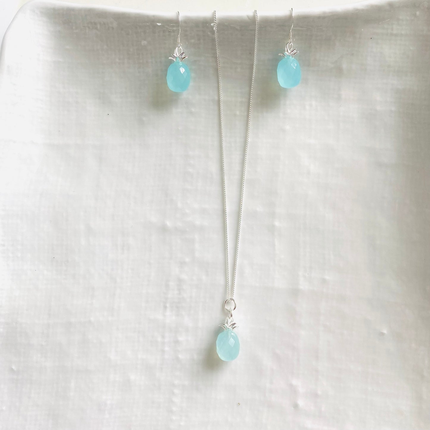 Aqua chalcedony and sterling silver pineapples