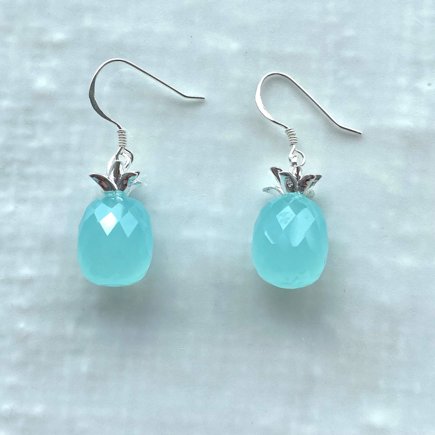 Aqua chalcedony and sterling silver pineapples