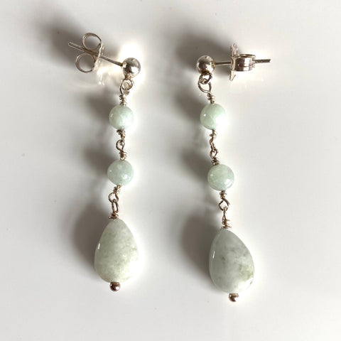 Jadeite and sterling silver long earrings