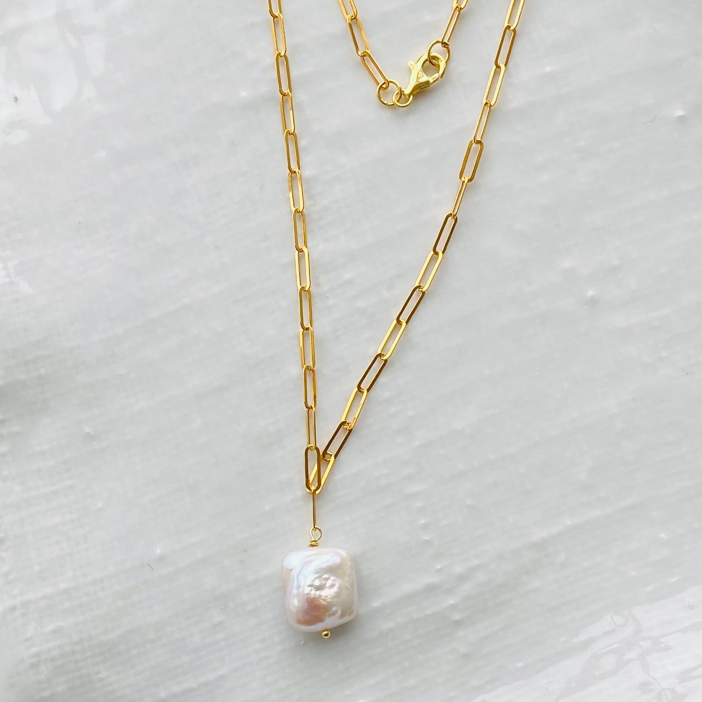 Flat link baroque pearl chain necklace