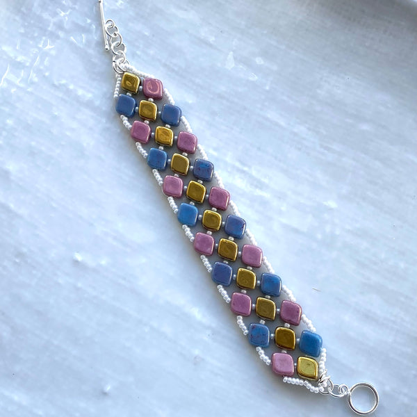 Czech glass rhombus hand beaded bracelet